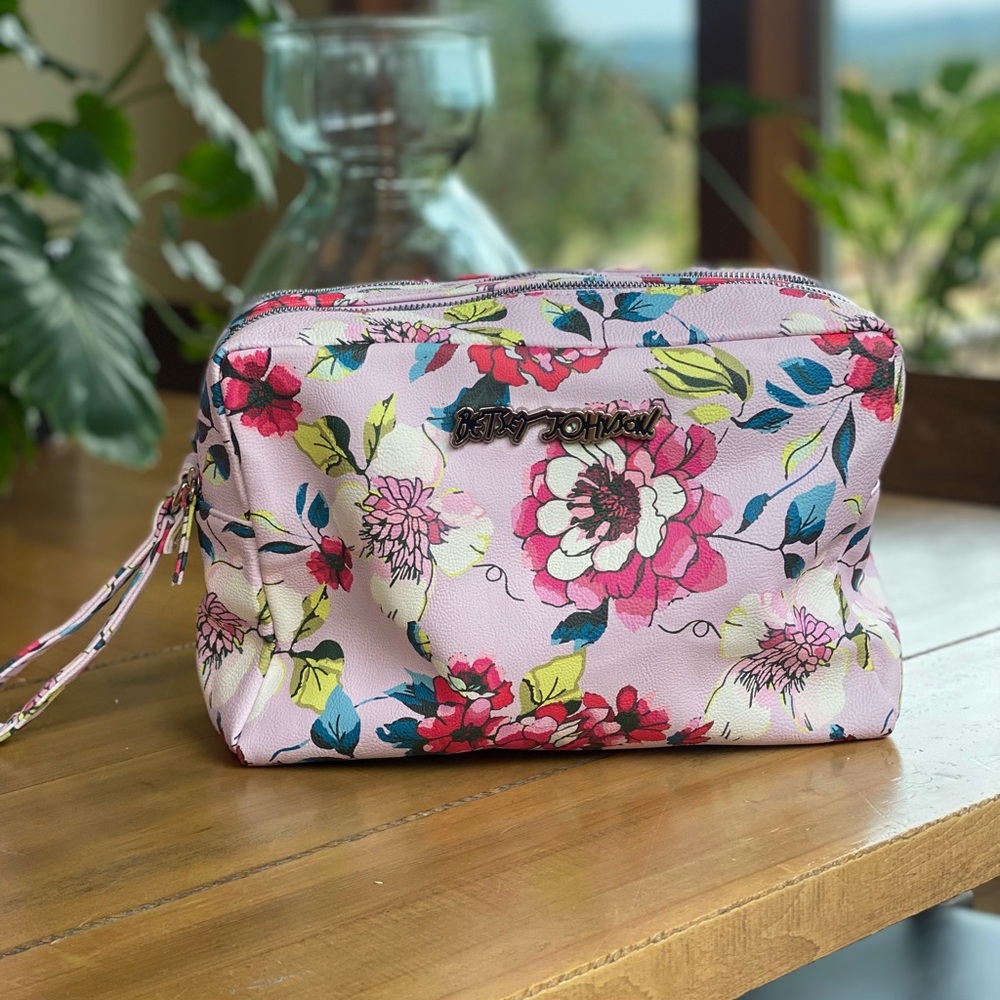 Betsey Johnson Pink Floral Cosmetic Bag